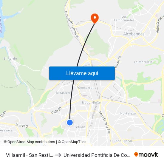 Villaamil - San Restituto to Universidad Pontificia De Comillas map