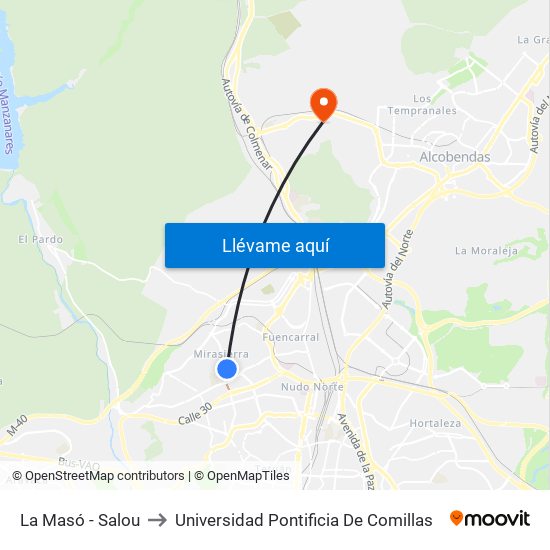 La Masó - Salou to Universidad Pontificia De Comillas map