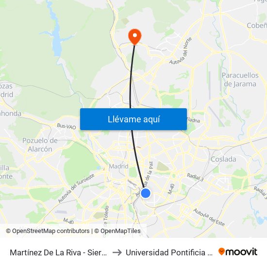 Martínez De La Riva - Sierra Carbonera to Universidad Pontificia De Comillas map