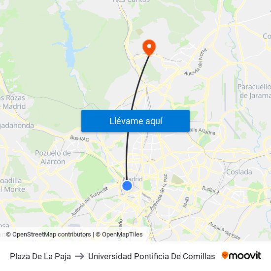Plaza De La Paja to Universidad Pontificia De Comillas map