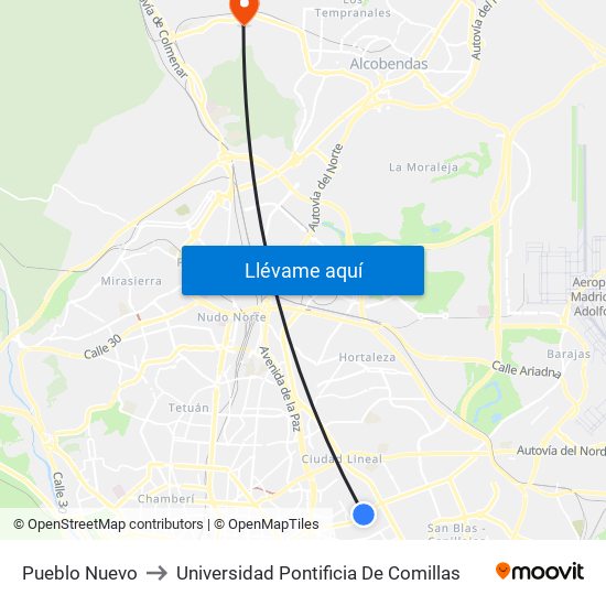 Pueblo Nuevo to Universidad Pontificia De Comillas map
