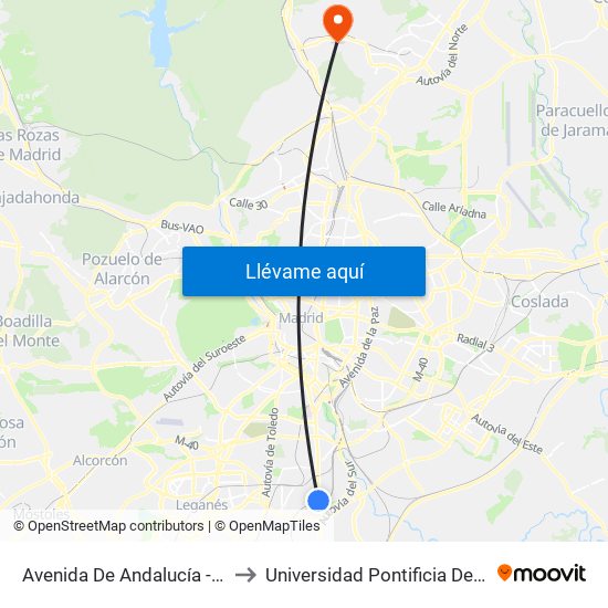 Avenida De Andalucía - Marconi to Universidad Pontificia De Comillas map