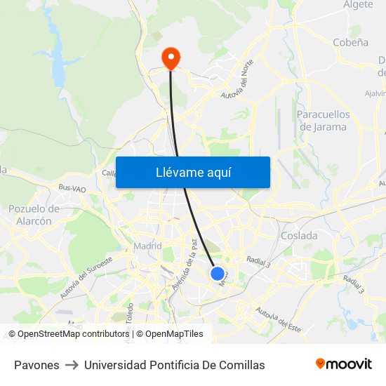 Pavones to Universidad Pontificia De Comillas map