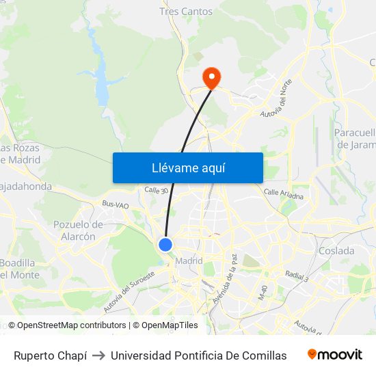 Ruperto Chapí to Universidad Pontificia De Comillas map