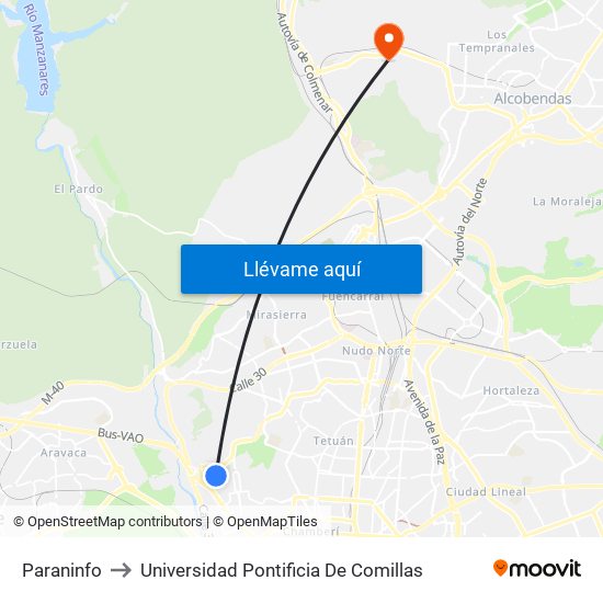 Paraninfo to Universidad Pontificia De Comillas map