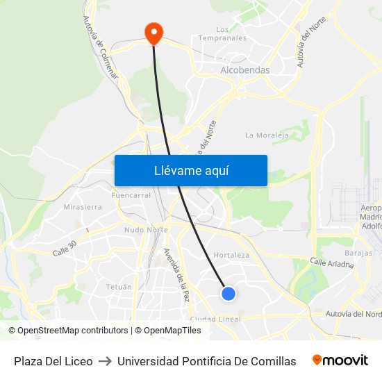 Plaza Del Liceo to Universidad Pontificia De Comillas map