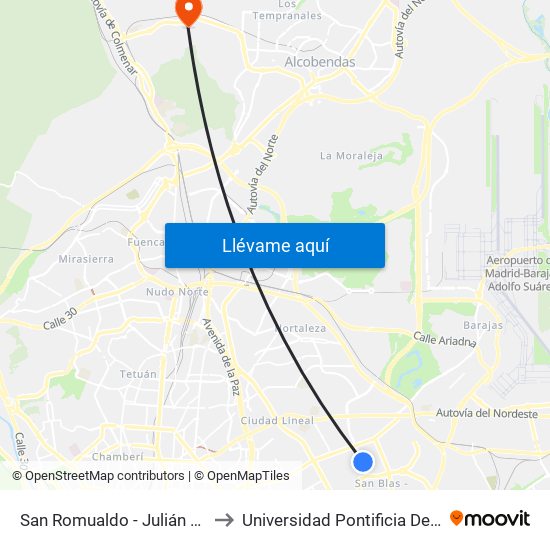 San Romualdo - Julián Camarillo to Universidad Pontificia De Comillas map