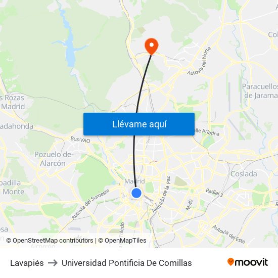 Lavapiés to Universidad Pontificia De Comillas map