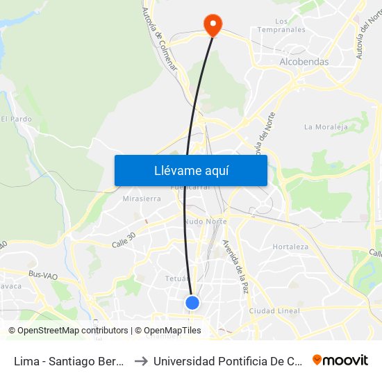Lima - Santiago Bernabéu to Universidad Pontificia De Comillas map