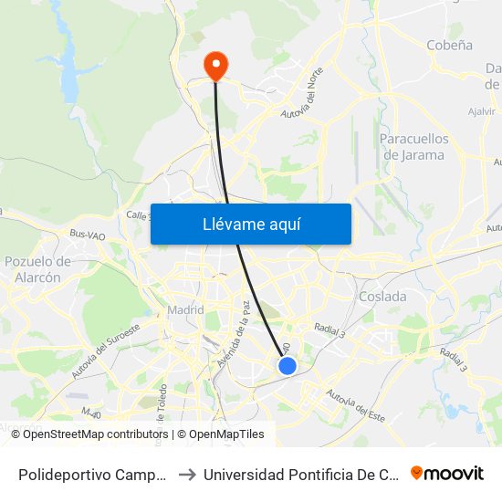 Polideportivo Campus Sur to Universidad Pontificia De Comillas map
