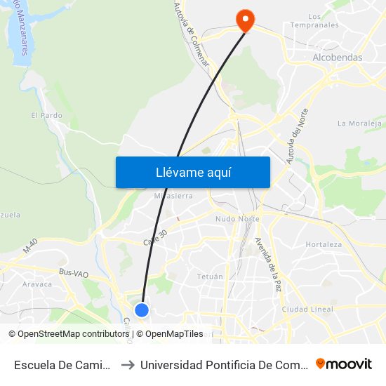 Escuela De Caminos to Universidad Pontificia De Comillas map