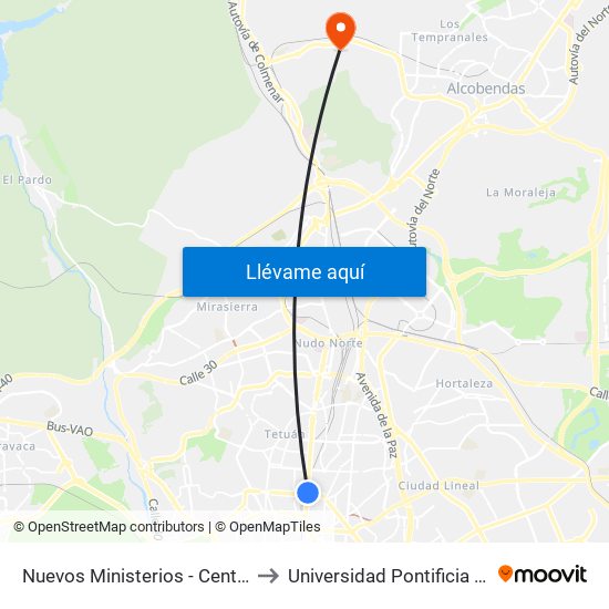Nuevos Ministerios - Centro Comercial to Universidad Pontificia De Comillas map
