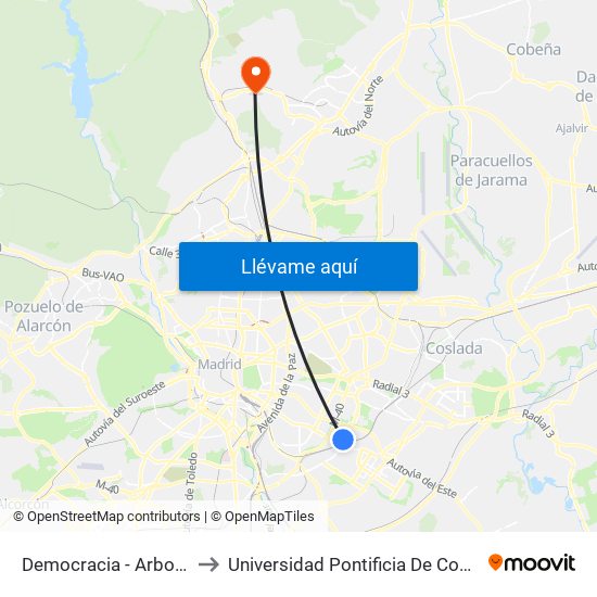 Democracia - Arboleda to Universidad Pontificia De Comillas map