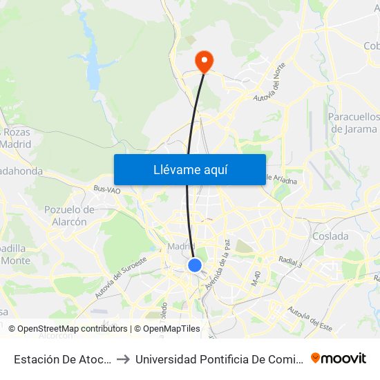 Estación De Atocha to Universidad Pontificia De Comillas map