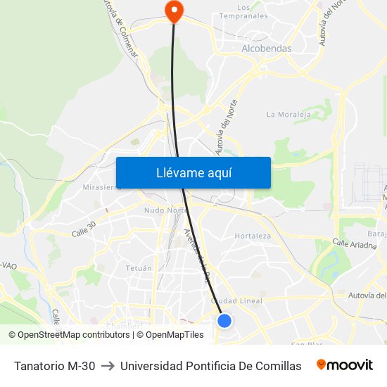 Tanatorio M-30 to Universidad Pontificia De Comillas map