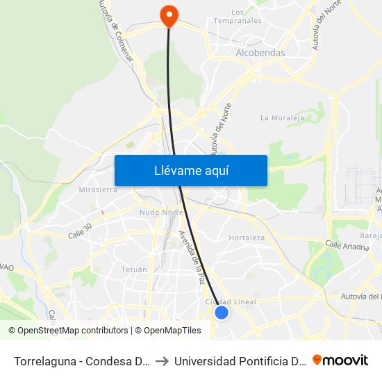 Torrelaguna - Condesa De Venadito to Universidad Pontificia De Comillas map