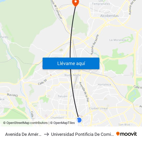 Avenida De América to Universidad Pontificia De Comillas map