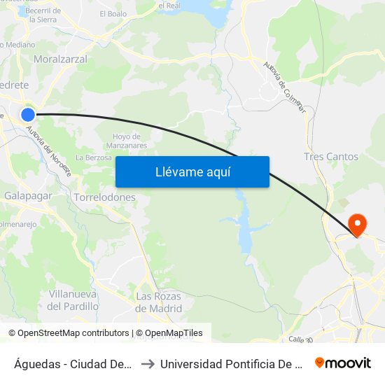 Águedas - Ciudad Deportiva to Universidad Pontificia De Comillas map