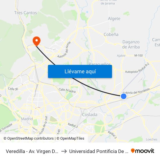 Veredilla - Av. Virgen De Loreto to Universidad Pontificia De Comillas map