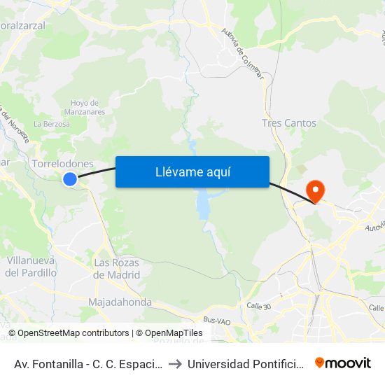 Av. Fontanilla - C. C. Espacio Torrelodones to Universidad Pontificia De Comillas map