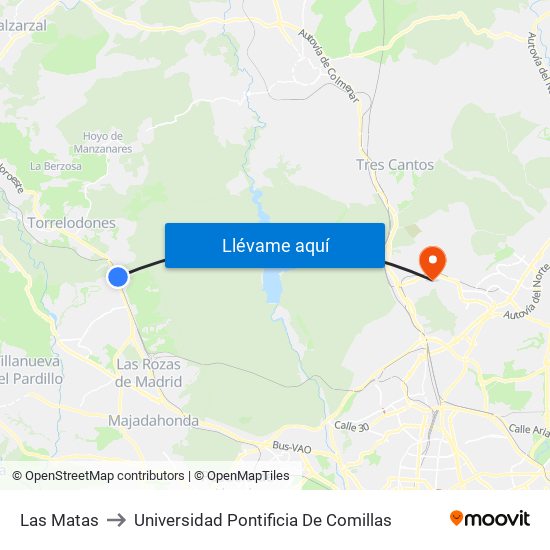 Las Matas to Universidad Pontificia De Comillas map