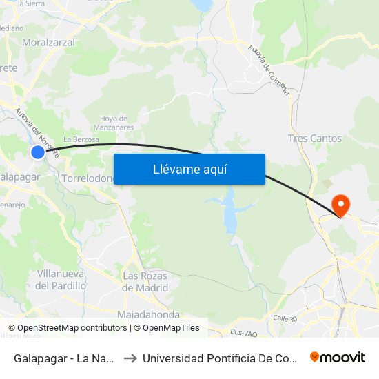 Galapagar - La Navata to Universidad Pontificia De Comillas map