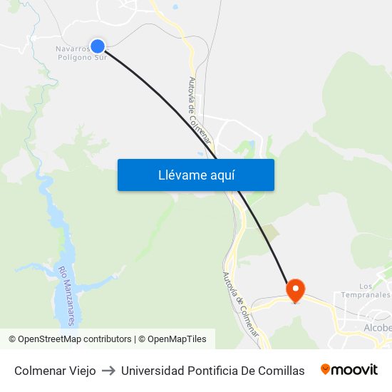 Colmenar Viejo to Universidad Pontificia De Comillas map
