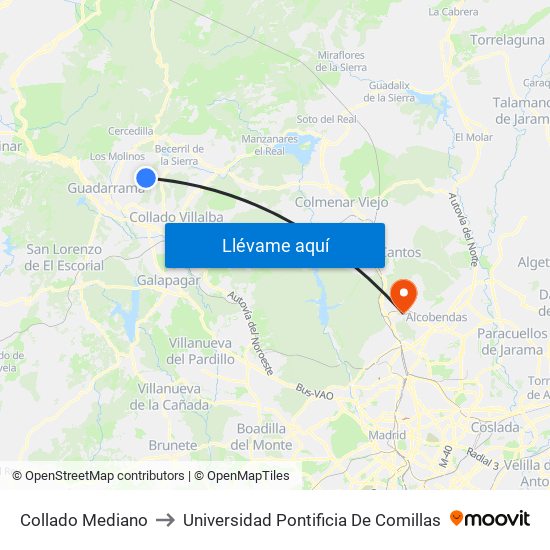 Collado Mediano to Universidad Pontificia De Comillas map
