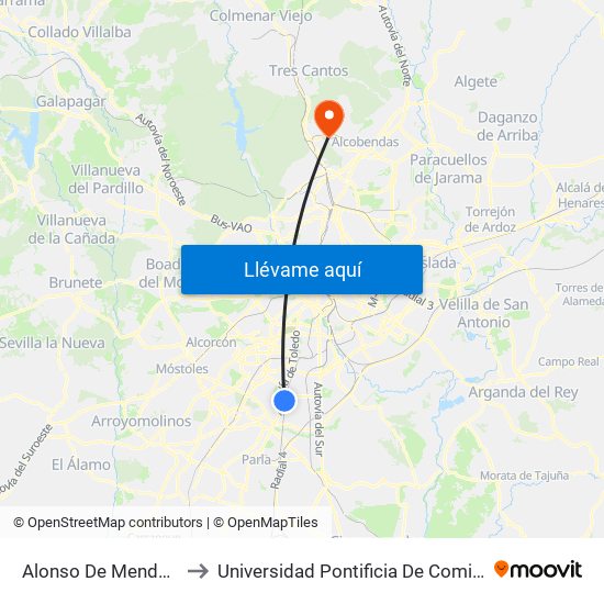 Alonso De Mendoza to Universidad Pontificia De Comillas map