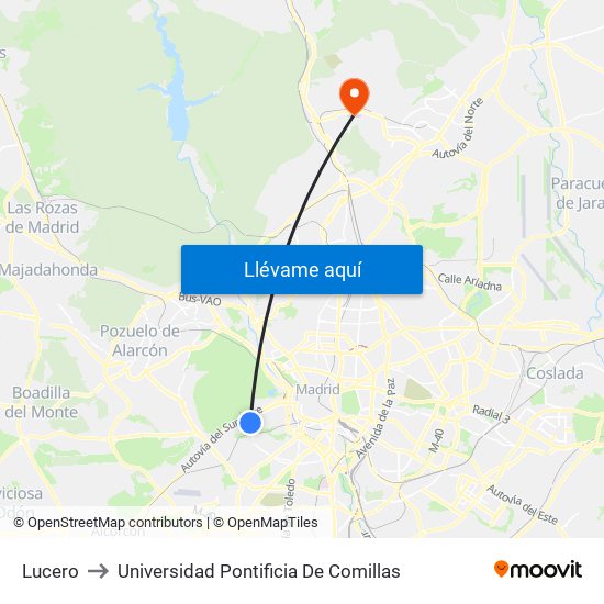 Lucero to Universidad Pontificia De Comillas map