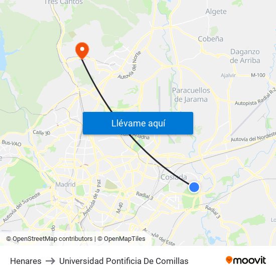 Henares to Universidad Pontificia De Comillas map