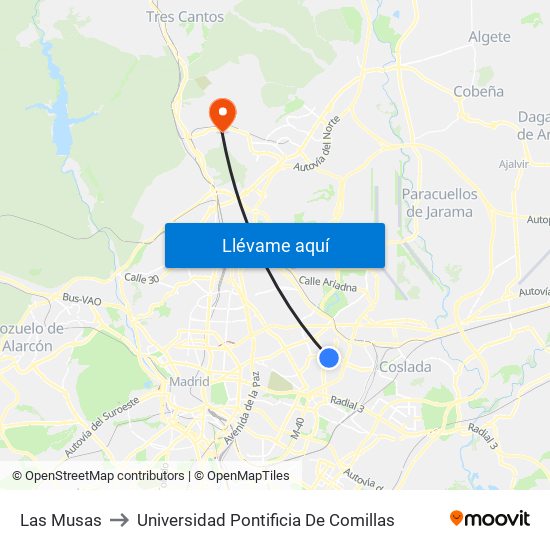Las Musas to Universidad Pontificia De Comillas map