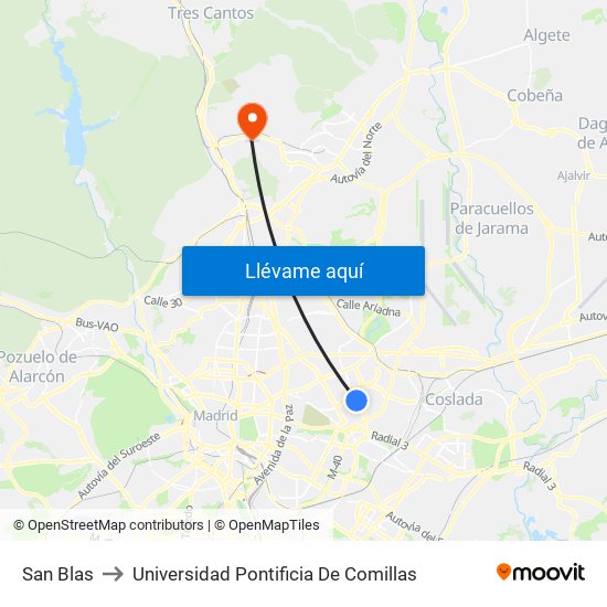 San Blas to Universidad Pontificia De Comillas map