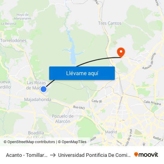 Acanto - Tomillarón to Universidad Pontificia De Comillas map