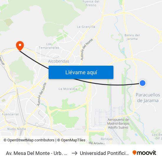 Av. Mesa Del Monte - Urb. Altos Del Jarama to Universidad Pontificia De Comillas map
