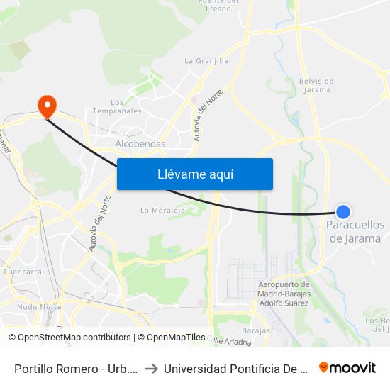 Portillo Romero - Urb. Pulido to Universidad Pontificia De Comillas map