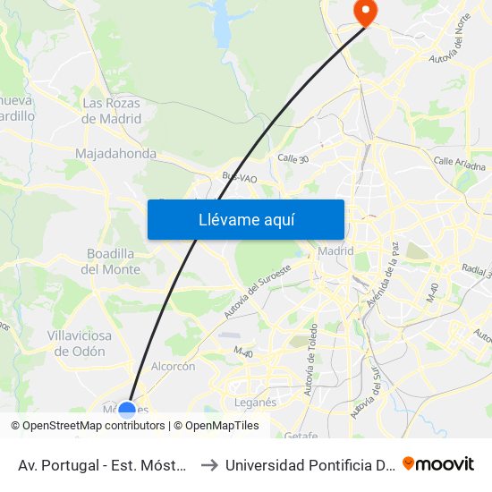 Av. Portugal - Est. Móstoles Central to Universidad Pontificia De Comillas map