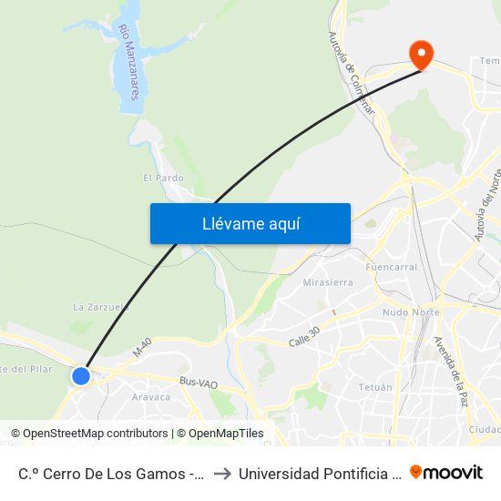 C.º Cerro De Los Gamos - Est. El Barrial to Universidad Pontificia De Comillas map