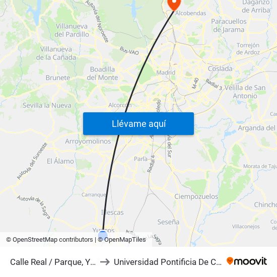 Calle Real / Parque, Yuncos to Universidad Pontificia De Comillas map