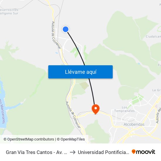 Gran Vía Tres Cantos - Av. Teresa Calcuta to Universidad Pontificia De Comillas map