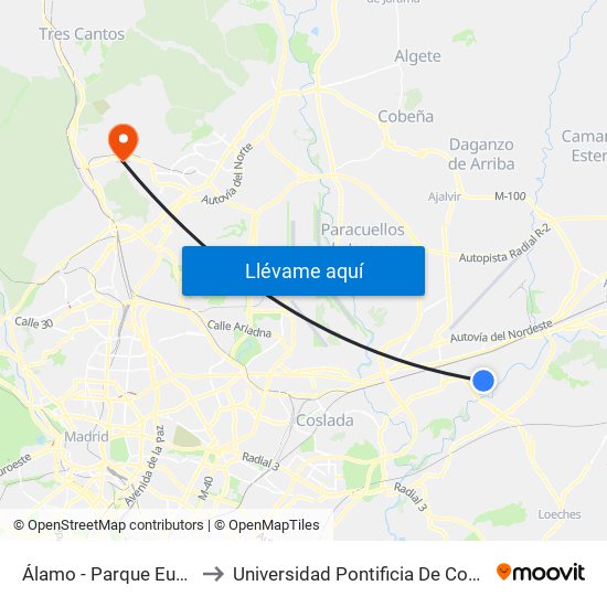 Álamo - Parque Europa to Universidad Pontificia De Comillas map