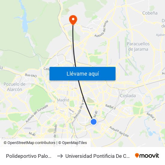Polideportivo Palomeras to Universidad Pontificia De Comillas map