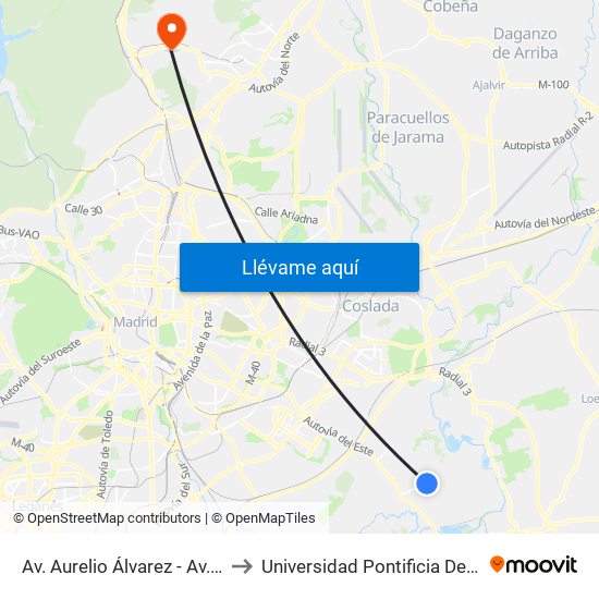 Av. Aurelio Álvarez - Av. Levante to Universidad Pontificia De Comillas map