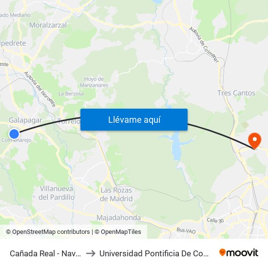 Cañada Real - Navazo to Universidad Pontificia De Comillas map