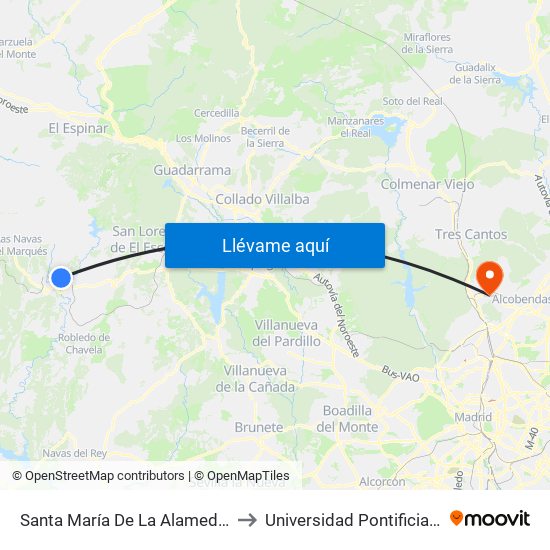 Santa María De La Alameda - Peguerinos to Universidad Pontificia De Comillas map