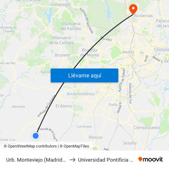 Urb. Monteviejo (Madrid), Camarena to Universidad Pontificia De Comillas map