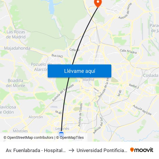 Av. Fuenlabrada - Hospital Severo Ochoa to Universidad Pontificia De Comillas map