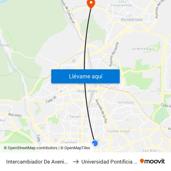 Intercambiador De Avenida De América to Universidad Pontificia De Comillas map