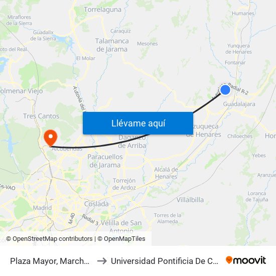 Plaza Mayor, Marchamalo to Universidad Pontificia De Comillas map
