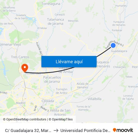 C/ Guadalajara 32, Marchamalo to Universidad Pontificia De Comillas map